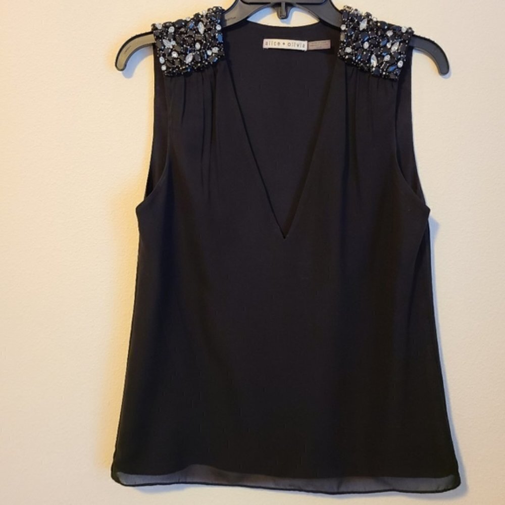 Alice + Oliva Embellished Rhinestone Sleeveless Blouse - Picture 2 of 6
